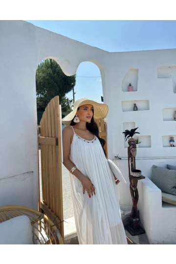 Askılı Boncuk İşlemeli Lina Elbise