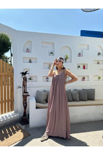 Askılı Boncuk İşlemeli Lina Elbise
