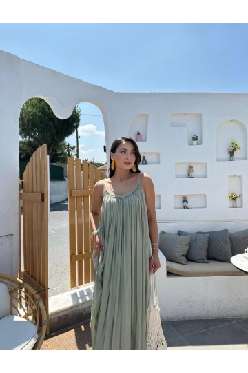 Askılı Boncuk İşlemeli Lina Elbise