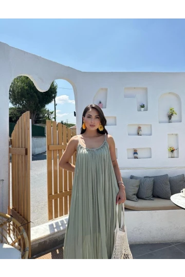 Askılı Boncuk İşlemeli Lina Elbise
