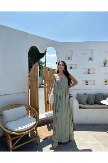 Askılı Boncuk İşlemeli Lina Elbise