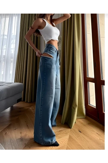 Fermuar Detaylı Denim Pantolon