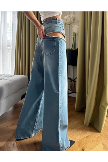 Fermuar Detaylı Denim Pantolon