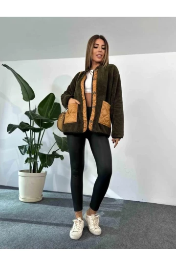 Kapitone cepli peluş mont