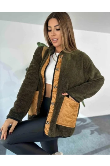 Kapitone cepli peluş mont