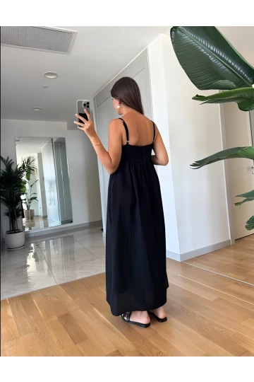 Nakış Detayli Keten Elbise