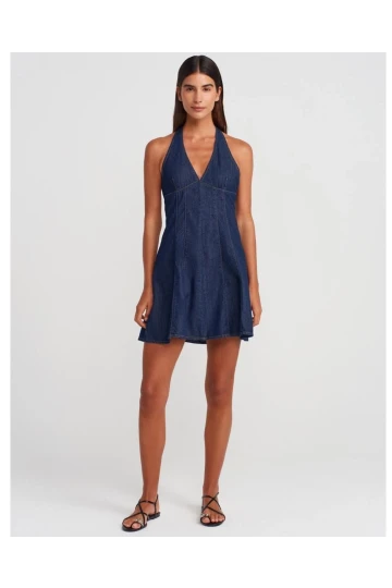 Orjinal Marka Halter Denim Elbise