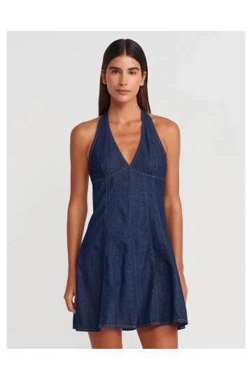 Orjinal Marka Halter Denim Elbise